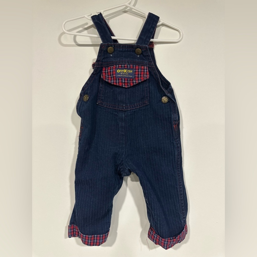 Vintage OshKosh B’Gosh Vestbak USA Plaid Overalls 6/9 months Pinstripe USA
